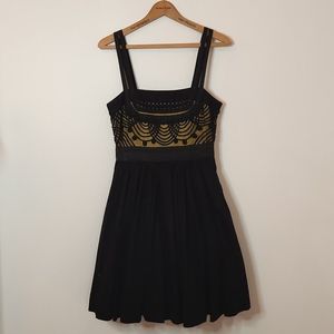 Anthropologie Floreat Cloaked Gem Cocktail Party Dress Black Yellow Lace Size 4